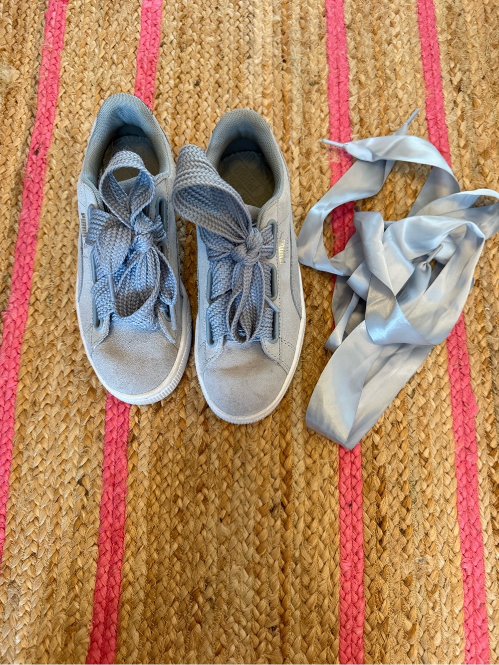 Puma Gray Suede Basket Heart Sneakers